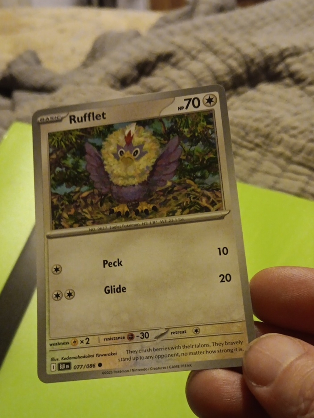 Pokemon Rufflet Card - Yellow & Purple